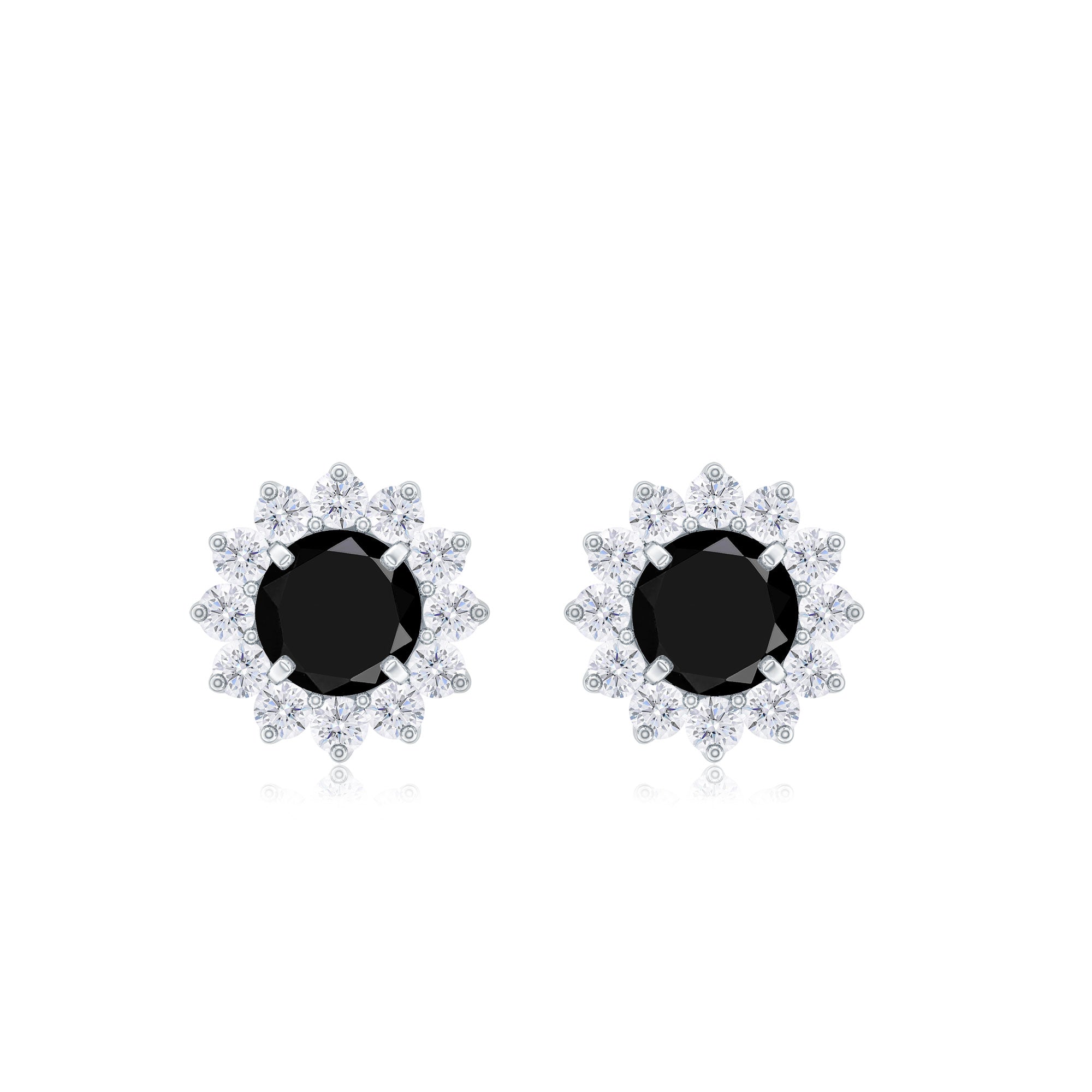 1.25 CT Classic Black Diamond Stud Earrings with Diamond Halo Black Diamond - ( AAA ) - Quality - Rosec Jewels