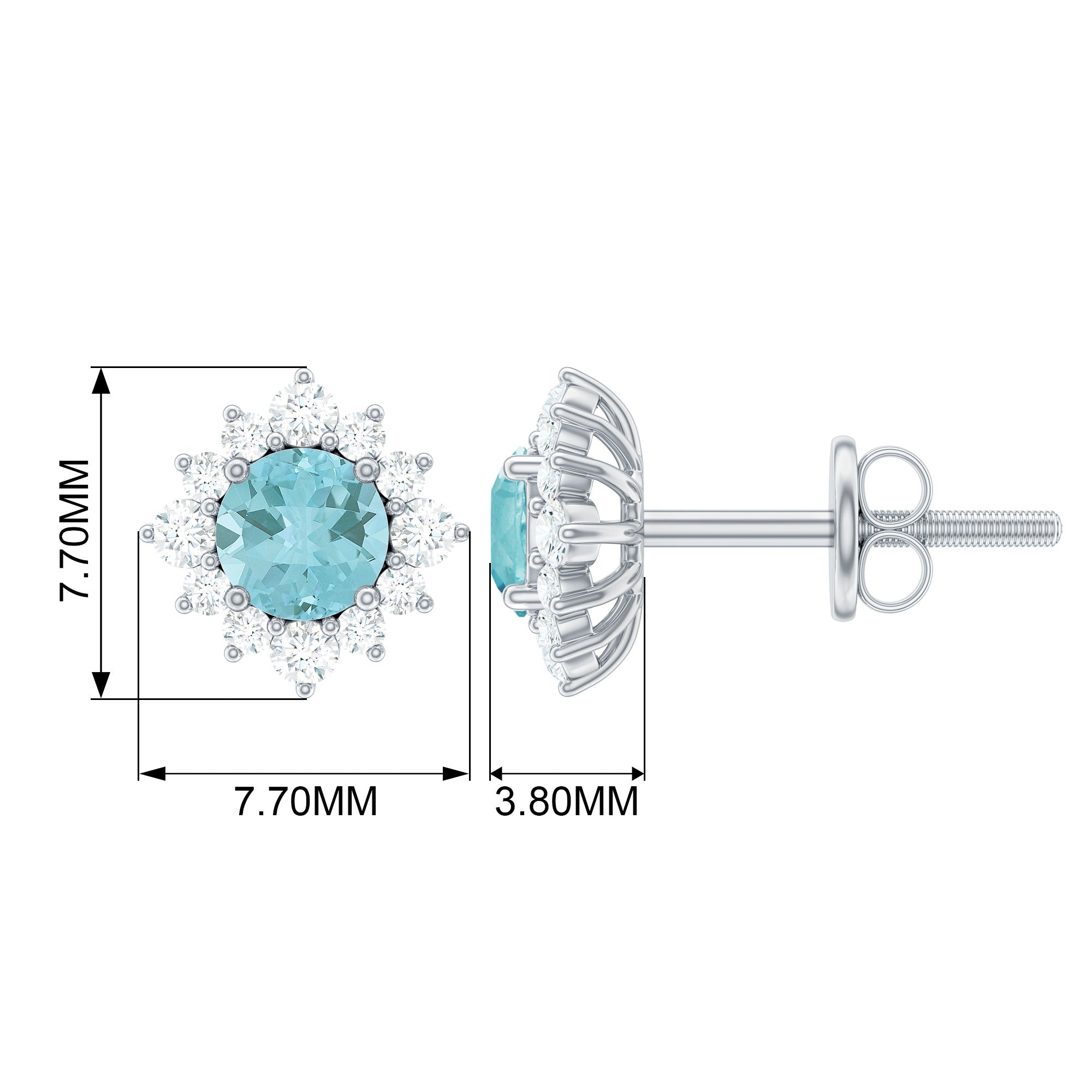 1 CT Classic Sky Blue Topaz Stud Earrings with Diamond Halo Sky Blue Topaz - ( AAA ) - Quality - Rosec Jewels