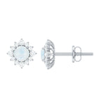 1.25 CT Classic Moonstone Stud Earrings with Diamond Halo Moonstone - ( AAA ) - Quality - Rosec Jewels