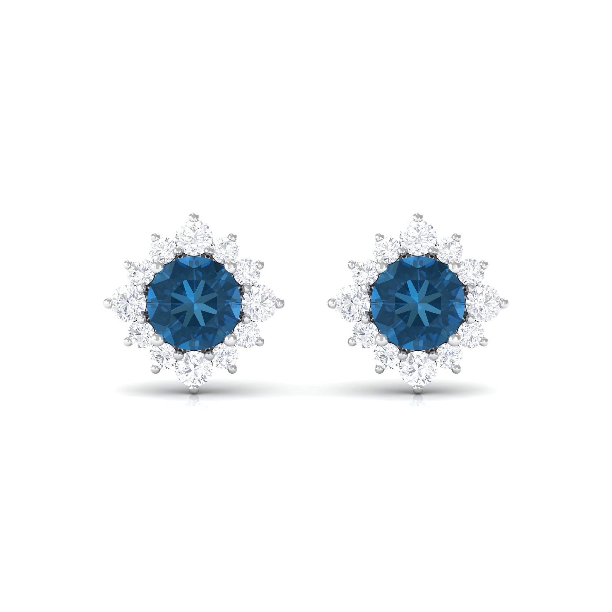 1.25 CT Classic London Blue Topaz Stud Earrings with Diamond Halo London Blue Topaz - ( AAA ) - Quality - Rosec Jewels