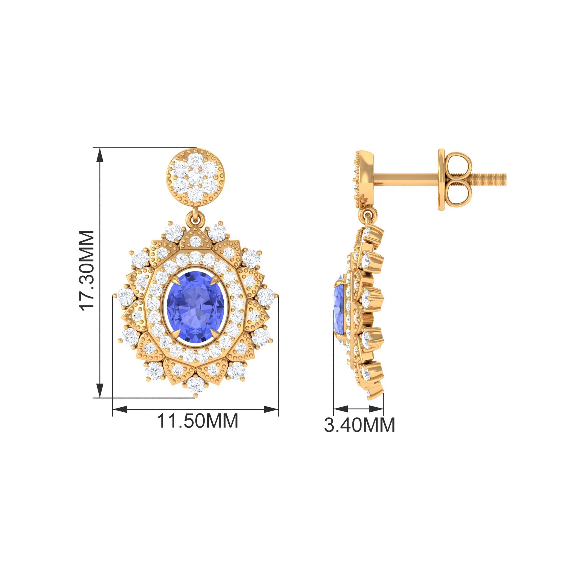 1.25 CT Natural Tanzanite and Diamond Bridal Drop Earrings Tanzanite - ( AAA ) - Quality - Rosec Jewels