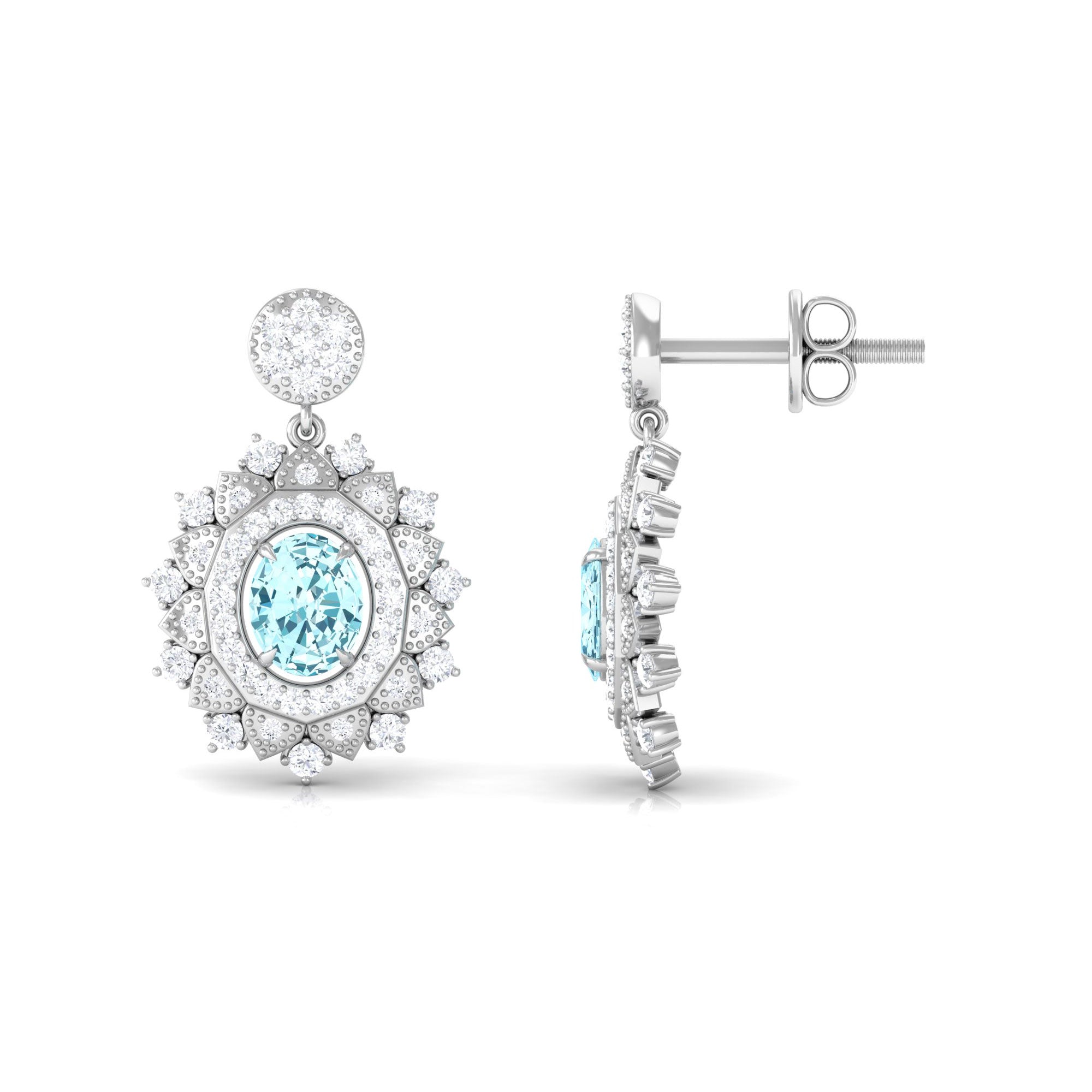 1.25 CT Real Aquamarine and Diamond Bridal Drop Earrings Aquamarine - ( AAA ) - Quality - Rosec Jewels