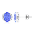 2 CT Oval Tanzanite Stud Earrings with Diamond Accent Tanzanite - ( AAA ) - Quality - Rosec Jewels