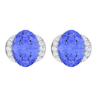 2 CT Oval Tanzanite Stud Earrings with Diamond Accent Tanzanite - ( AAA ) - Quality - Rosec Jewels