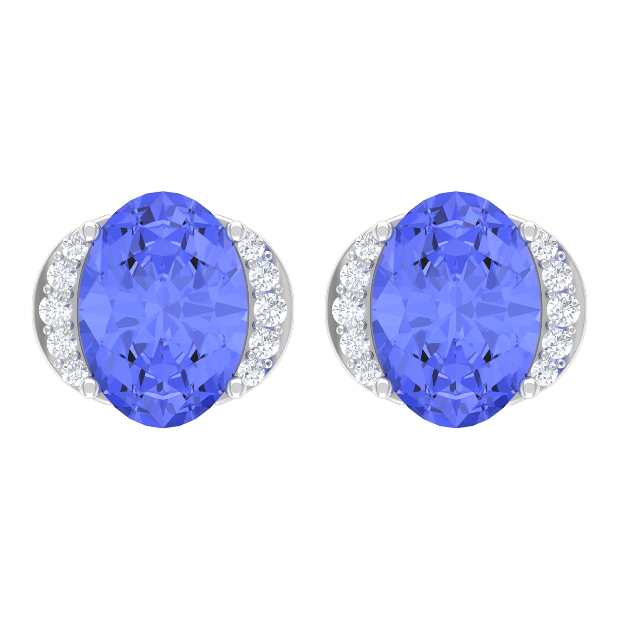 2 CT Oval Tanzanite Stud Earrings with Diamond Accent Tanzanite - ( AAA ) - Quality - Rosec Jewels