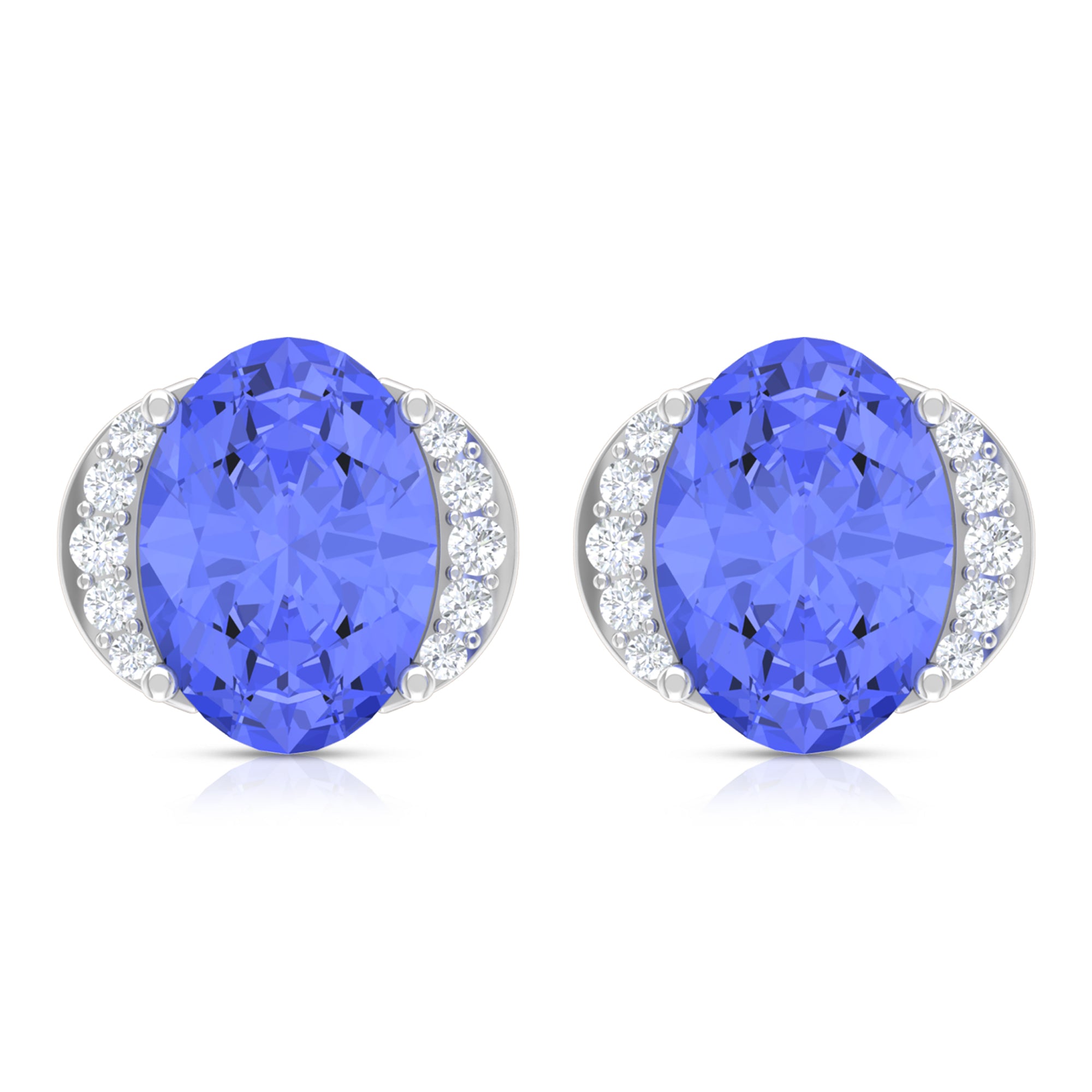 2 CT Oval Tanzanite Stud Earrings with Diamond Accent Tanzanite - ( AAA ) - Quality - Rosec Jewels