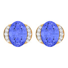 2 CT Oval Tanzanite Stud Earrings with Diamond Accent Tanzanite - ( AAA ) - Quality - Rosec Jewels