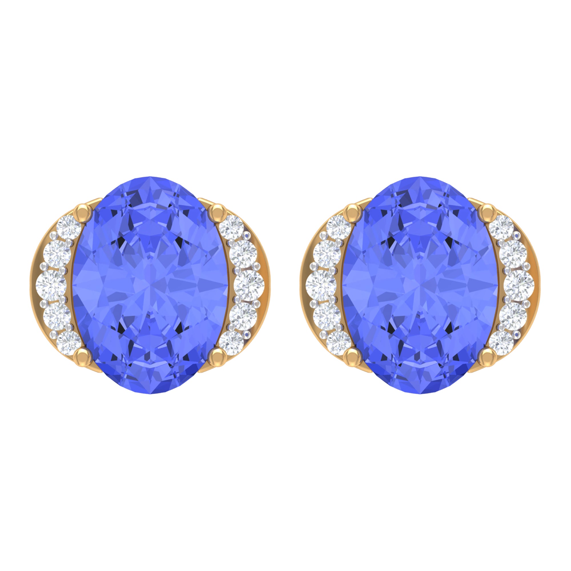 2 CT Oval Tanzanite Stud Earrings with Diamond Accent Tanzanite - ( AAA ) - Quality - Rosec Jewels