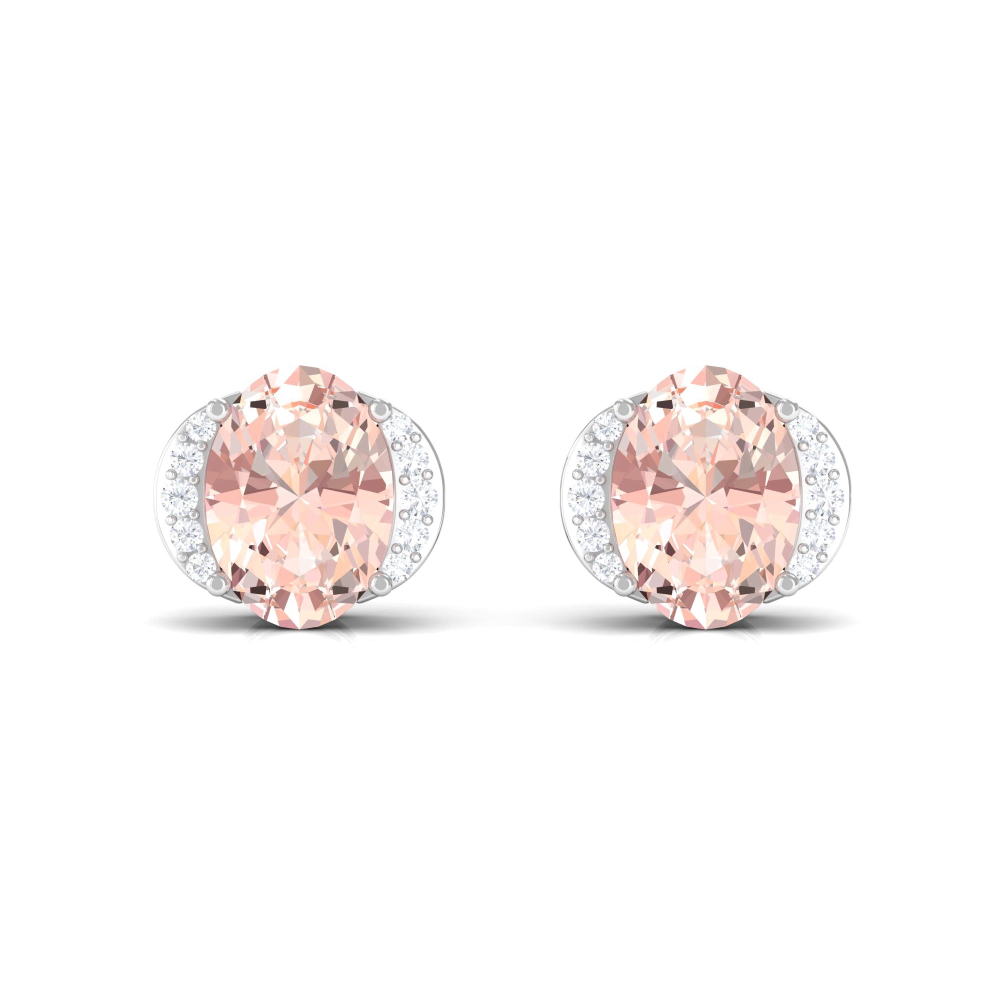 1.50 CT Oval Morganite Stud Earrings with Diamond Accent Morganite - ( AAA ) - Quality - Rosec Jewels