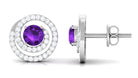 Round Amethyst and Diamond Contemporary Swirl Stud Earrings Amethyst - ( AAA ) - Quality - Rosec Jewels