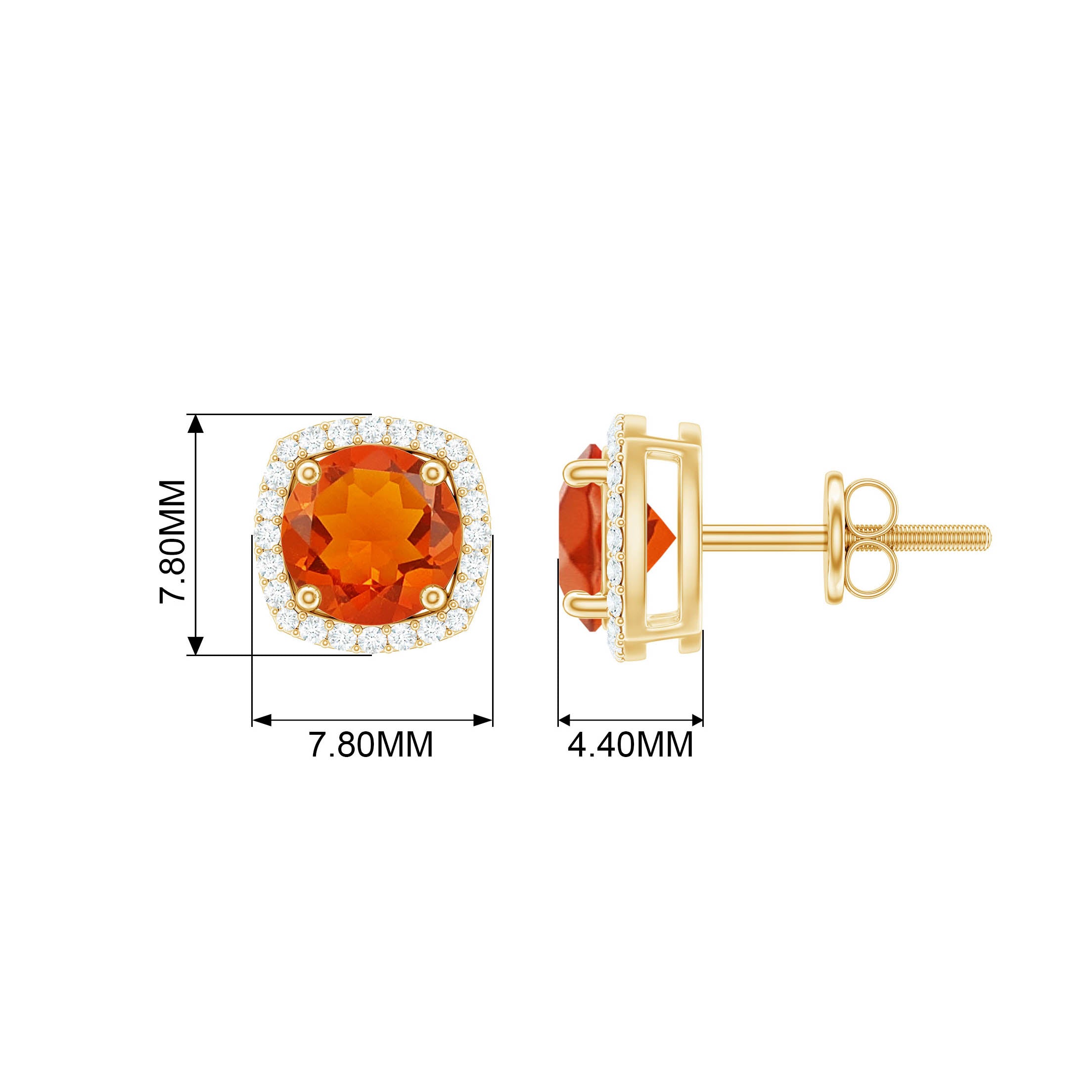 Round Fire Opal and Diamond Halo Stud Earrings Fire Opal - ( AAA ) - Quality - Rosec Jewels