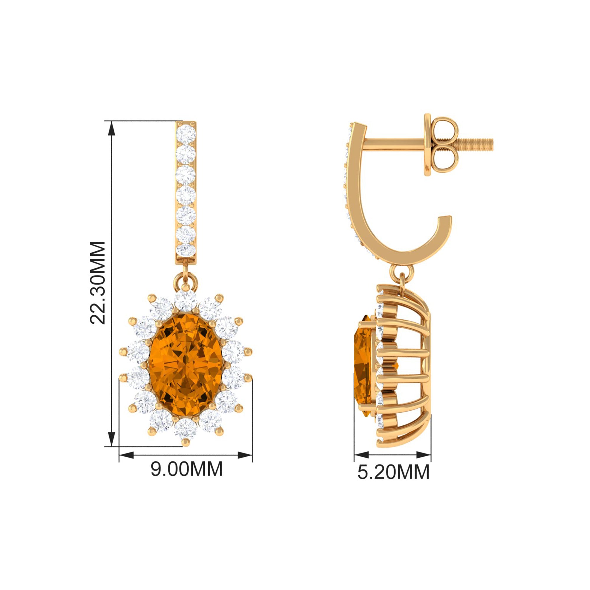 Citrine and Moissanite Sunburst J Hoop Drop Earrings Citrine - ( AAA ) - Quality - Rosec Jewels