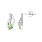 Pear Shape Green Sapphire and Diamond Leaf Stud Earrings Green Sapphire - ( AAA ) - Quality - Rosec Jewels