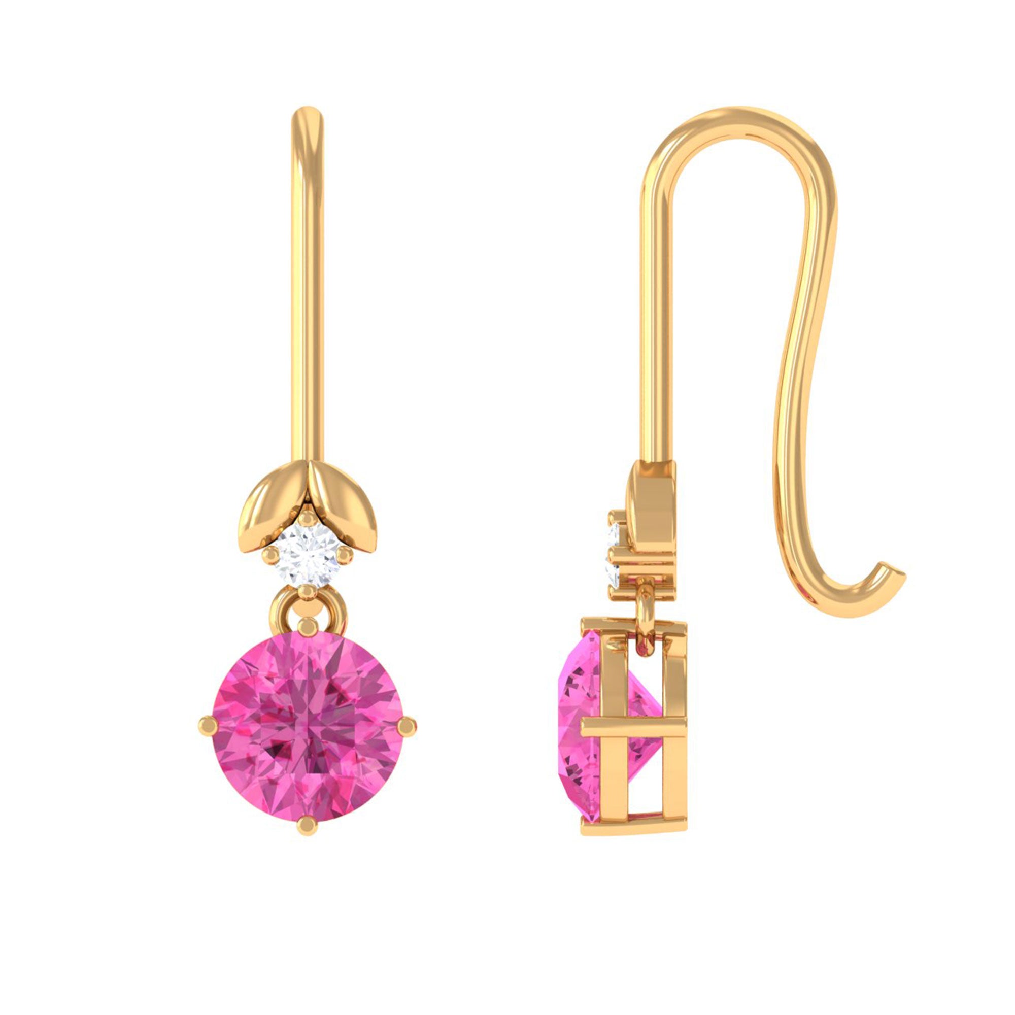 1.25 CT Simple Pink Sapphire Drop Earrings with Diamond Pink Sapphire - ( AAA ) - Quality - Rosec Jewels