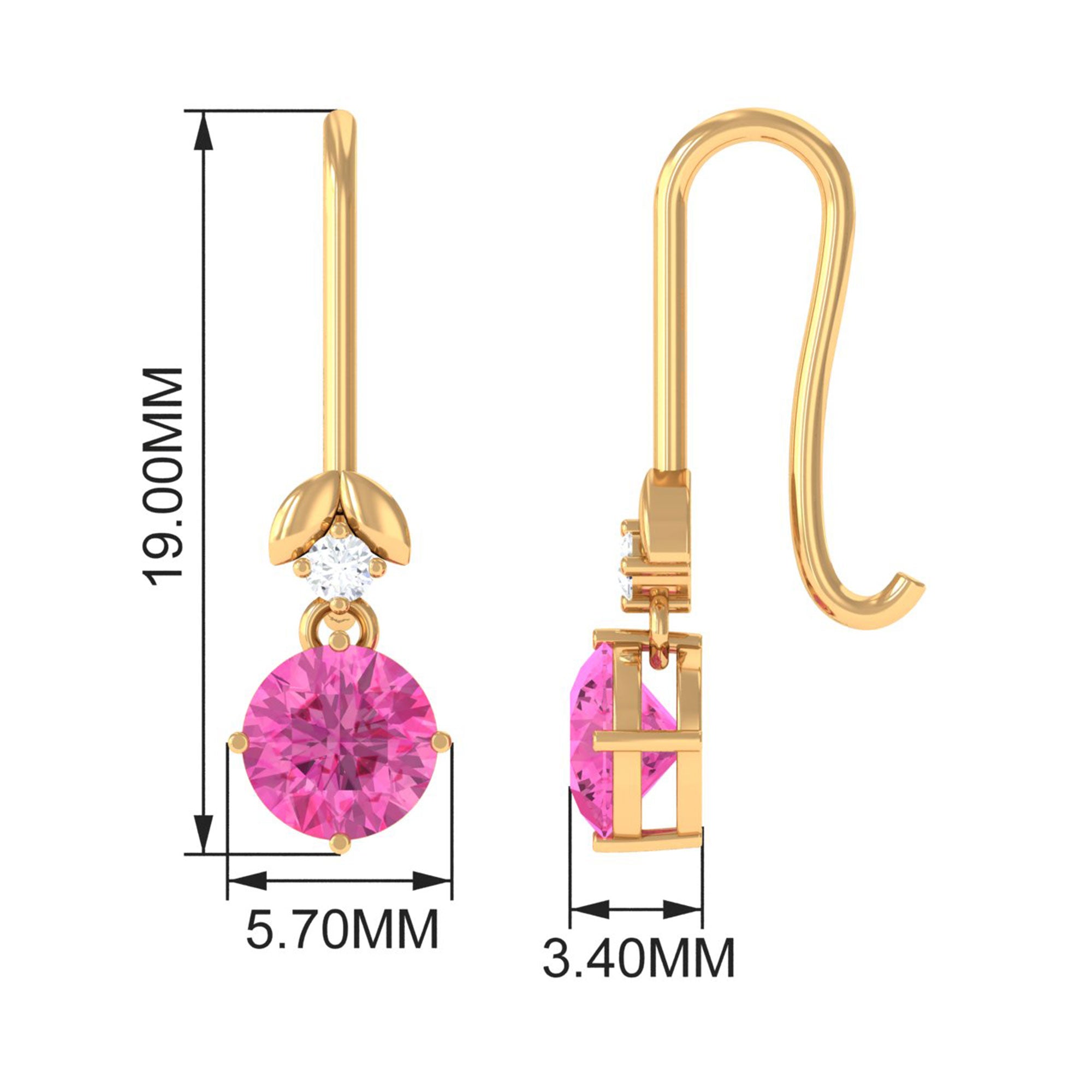 1.25 CT Simple Pink Sapphire Drop Earrings with Diamond Pink Sapphire - ( AAA ) - Quality - Rosec Jewels