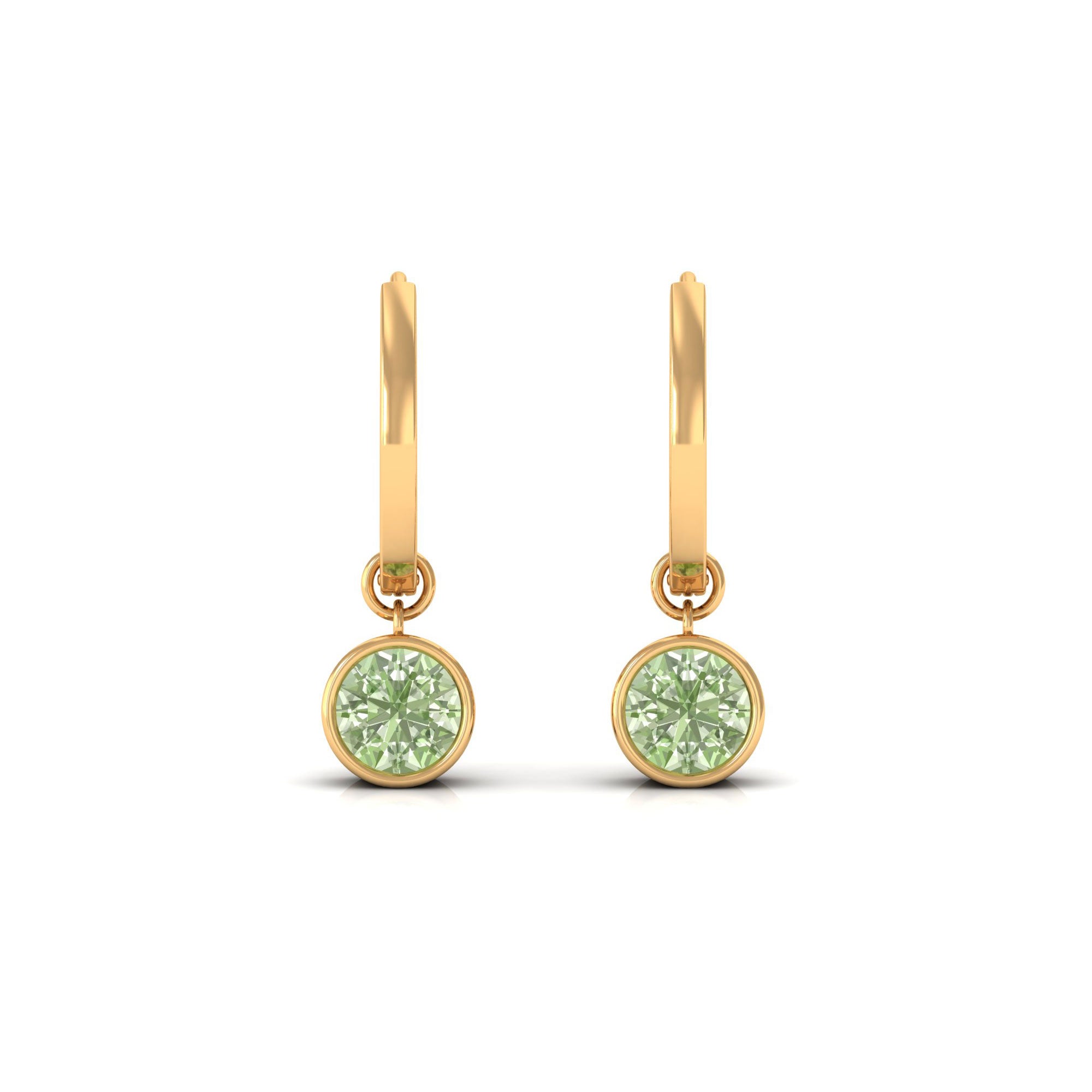 Lab Grown Green Sapphire Hoop Drop Earrings Lab Created Green Sapphire - ( AAAA ) - Quality - Rosec Jewels