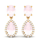 3.75 CT Rose Quartz and Diamond Dangle Drop Earrings Rose Quartz - ( AAA ) - Quality - Rosec Jewels