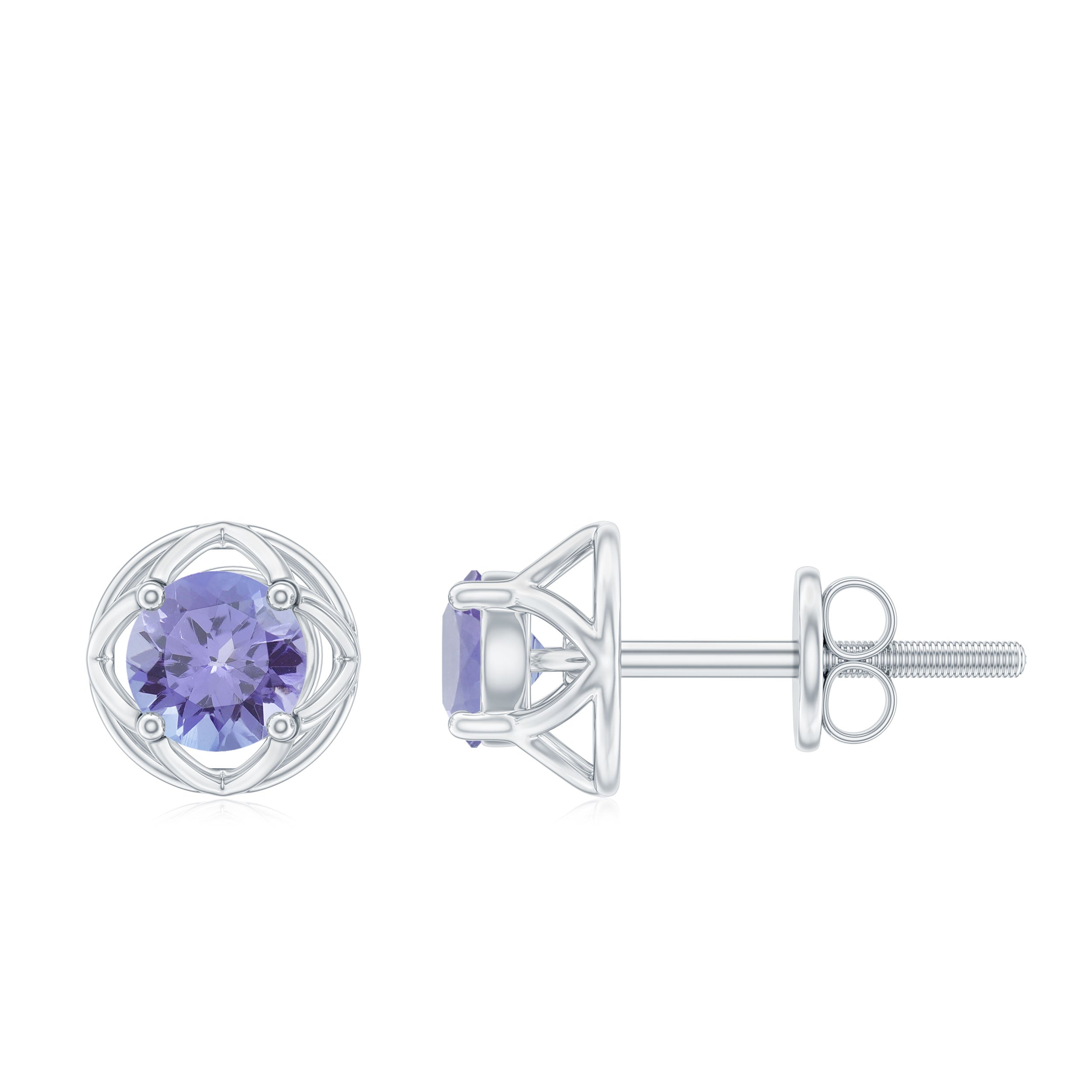 Round Tanzanite Solitaire Flower Stud Earrings Tanzanite - ( AAA ) - Quality - Rosec Jewels