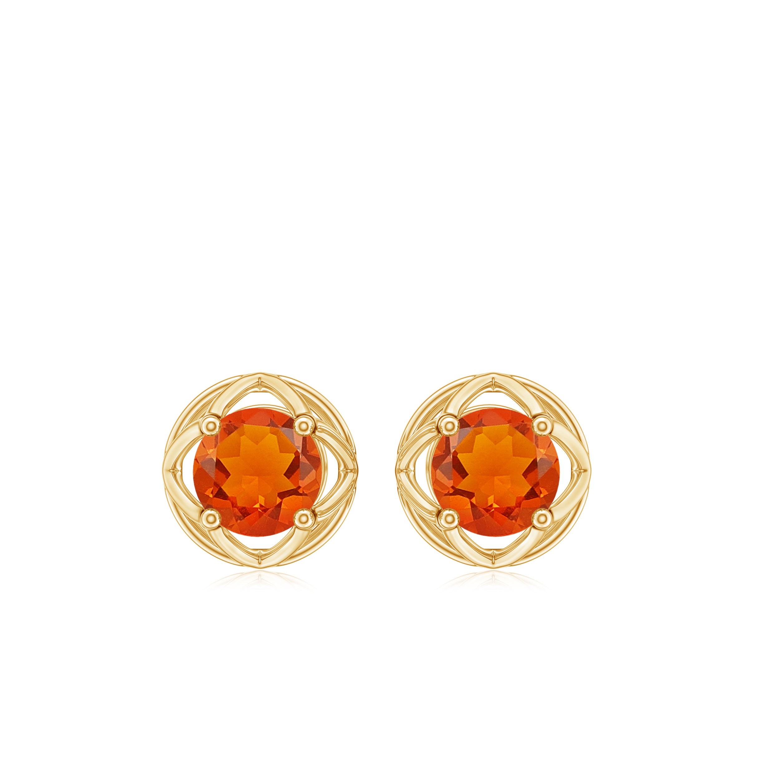 Simple Solitaire Fire Opal Flower Stud Earrings Fire Opal - ( AAA ) - Quality - Rosec Jewels