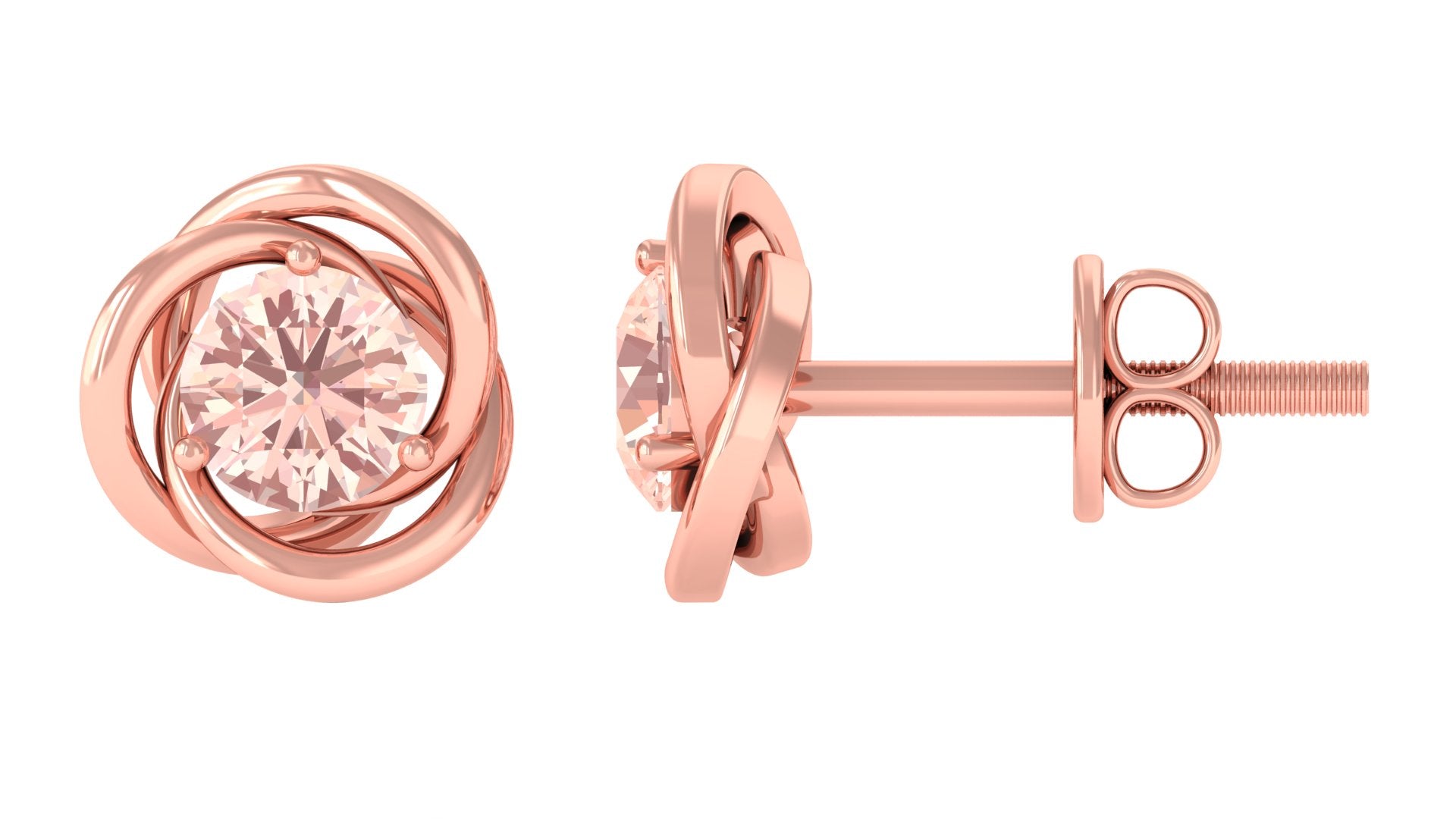 1/2 CT Round Morganite Solitaire Swirl Stud Earrings in Gold Morganite - ( AAA ) - Quality - Rosec Jewels