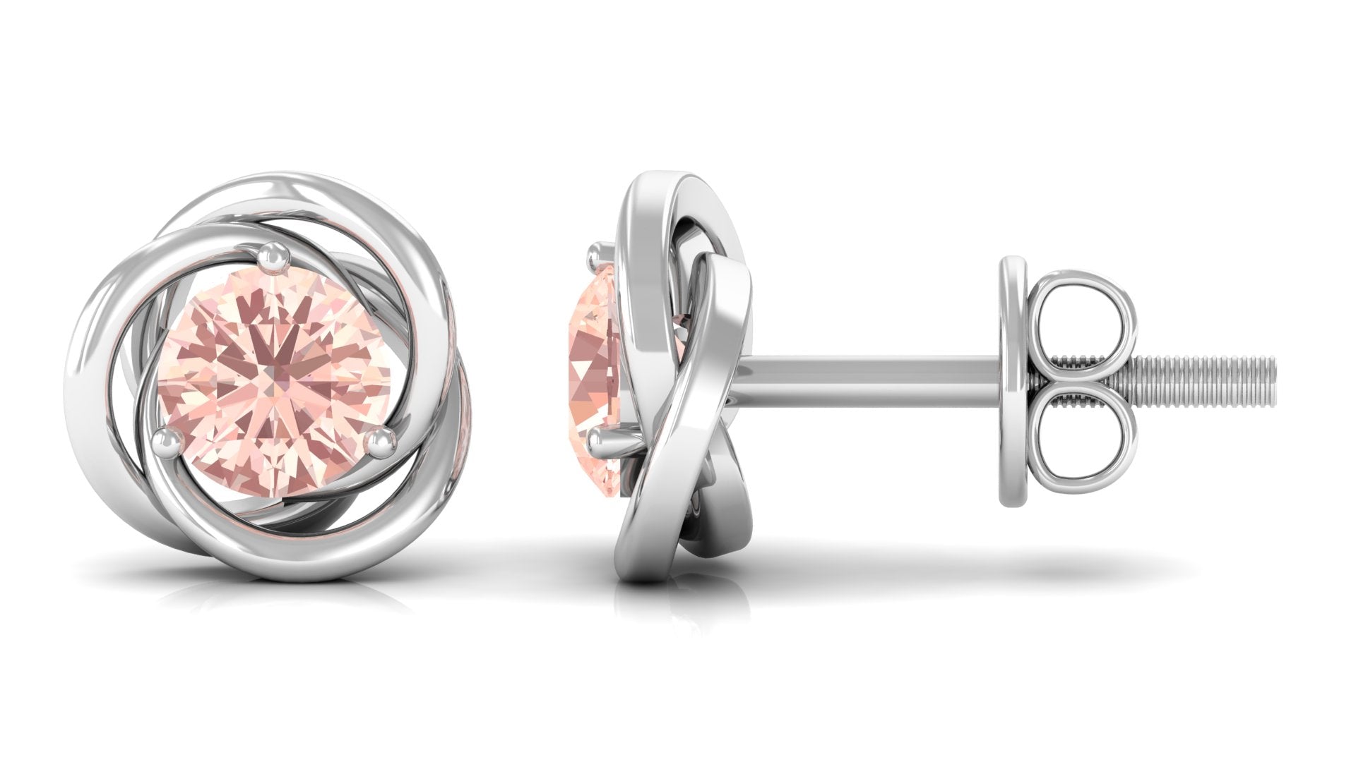 1/2 CT Round Morganite Solitaire Swirl Stud Earrings in Gold Morganite - ( AAA ) - Quality - Rosec Jewels