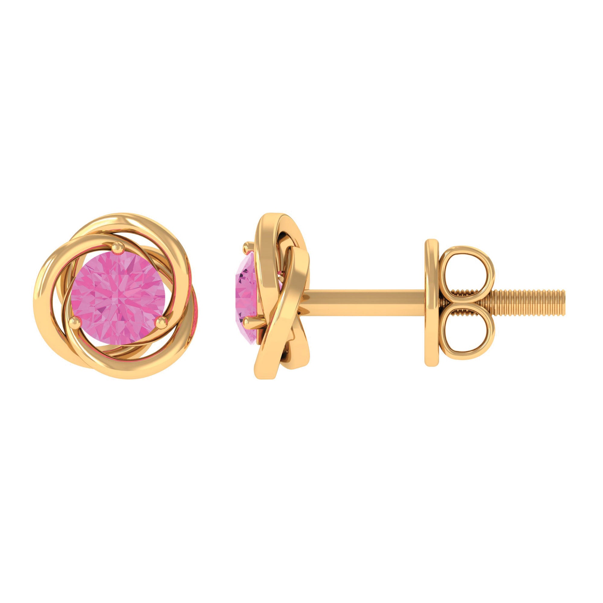 0.75 CT Pink Sapphire Swirl Stud Earrings in Prong Setting Pink Sapphire - ( AAA ) - Quality - Rosec Jewels