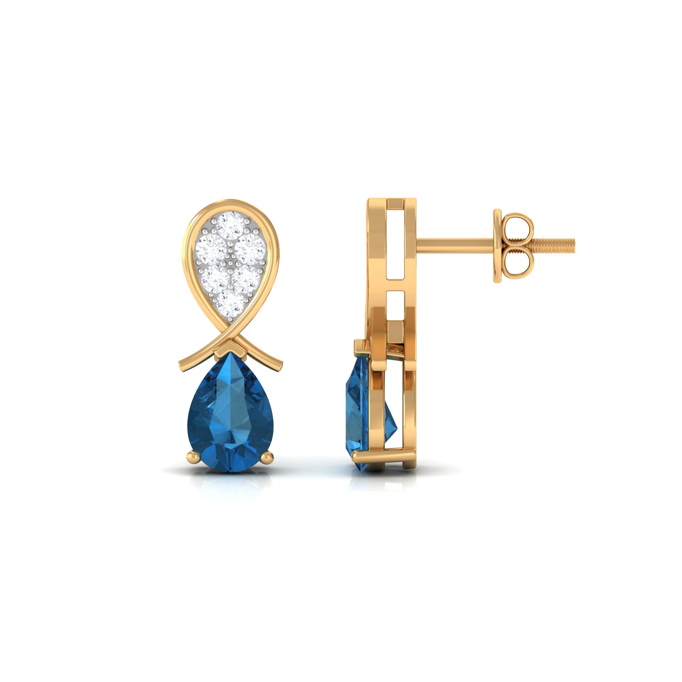 Pear Cut London Blue Topaz and Diamond Bridal Drop Earrings London Blue Topaz - ( AAA ) - Quality - Rosec Jewels