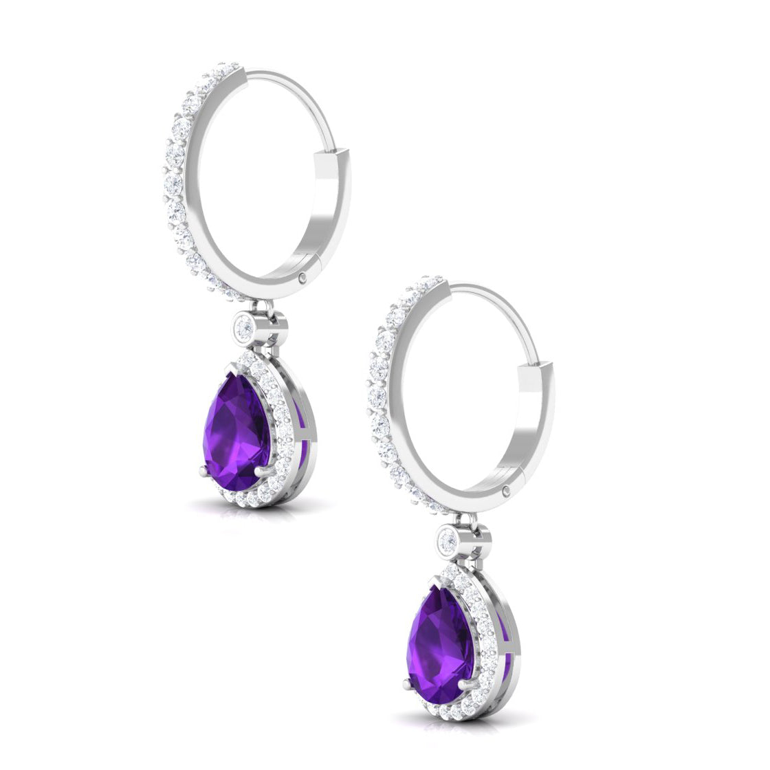 3.25 CT Classic Amethyst and Moissanite Hoop Drop Earrings Amethyst - ( AAA ) - Quality - Rosec Jewels