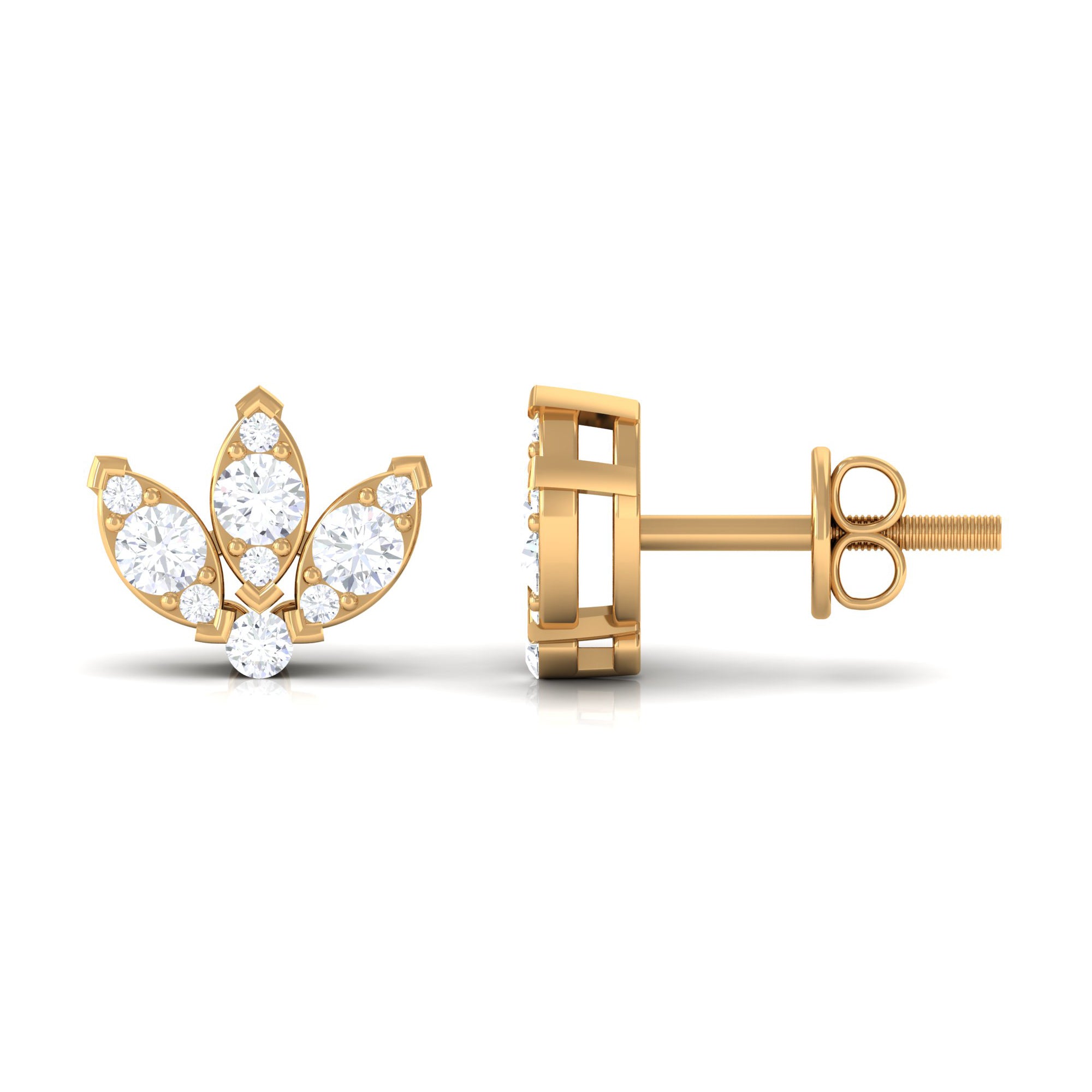 1/2 CT Diamond Floral Petal Stud Earrings Diamond - ( HI-SI ) - Color and Clarity - Rosec Jewels