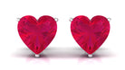 Heart Shape Solitaire Earrings with Created Ruby Lab Created Ruby - ( AAAA ) - Quality - Rosec Jewels