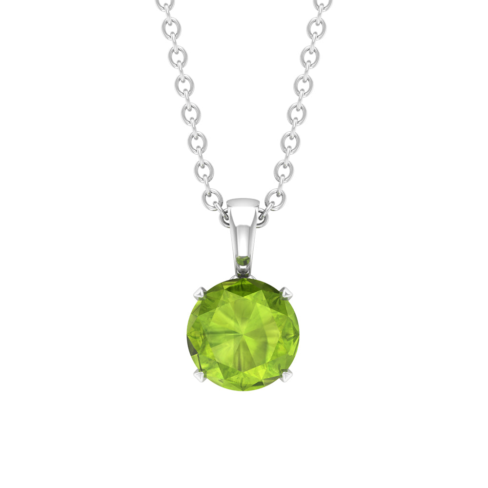 Solitaire Pendant Necklace with 6 MM Peridot For Women Peridot - ( AAA ) - Quality - Rosec Jewels