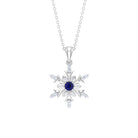 0.5 CT Contemporary Blue Sapphire and Diamond Snowflake Pendant Necklace Blue Sapphire - ( AAA ) - Quality - Rosec Jewels