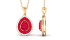 Lab Created Ruby Teardrop Pendant Necklace With Diamond Halo Lab Created Ruby - ( AAAA ) - Quality - Rosec Jewels