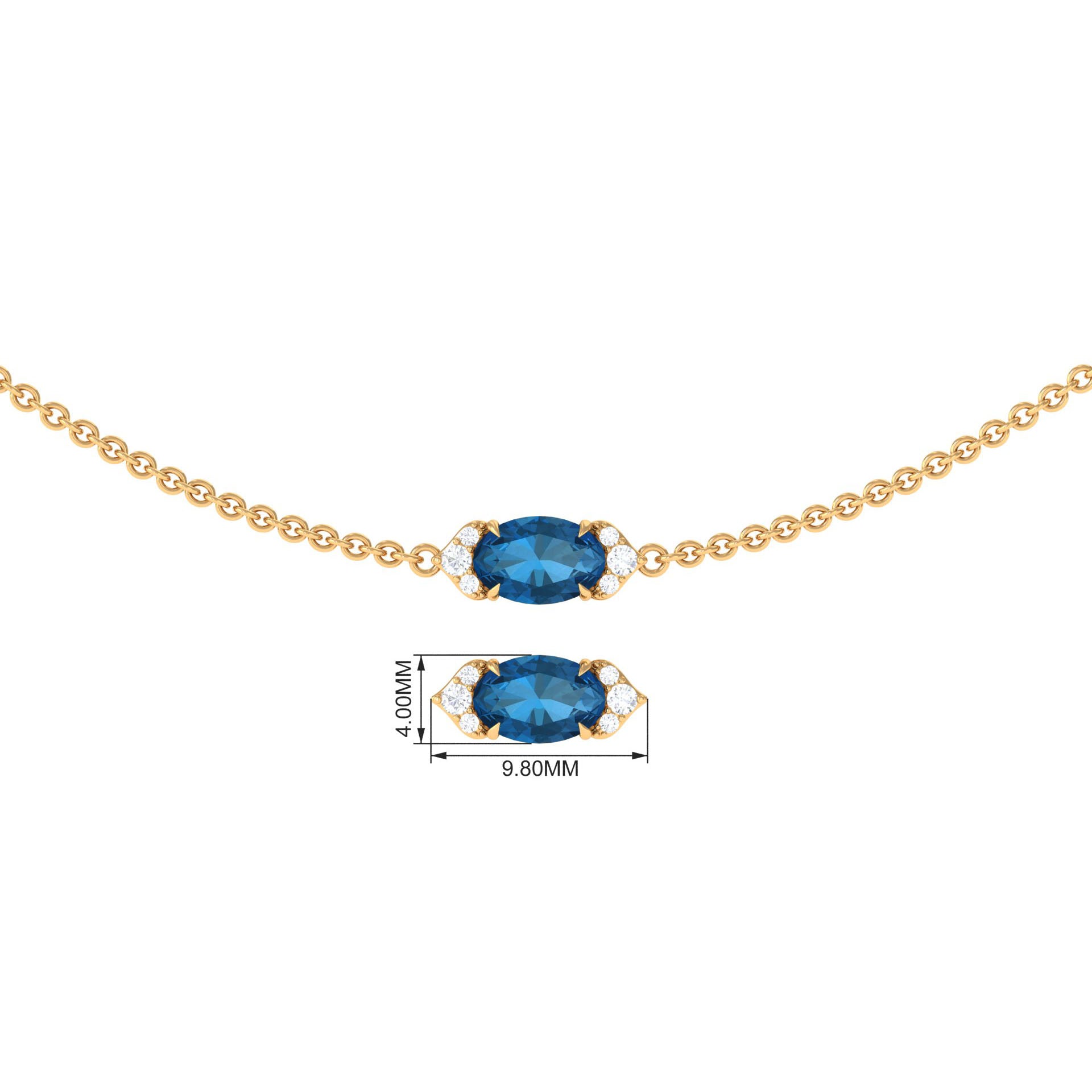 Real London Blue Topaz Station Chain Necklace with Diamond London Blue Topaz - ( AAA ) - Quality - Rosec Jewels