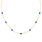 Real London Blue Topaz Station Chain Necklace with Diamond London Blue Topaz - ( AAA ) - Quality - Rosec Jewels