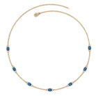 Real London Blue Topaz Station Chain Necklace with Diamond London Blue Topaz - ( AAA ) - Quality - Rosec Jewels