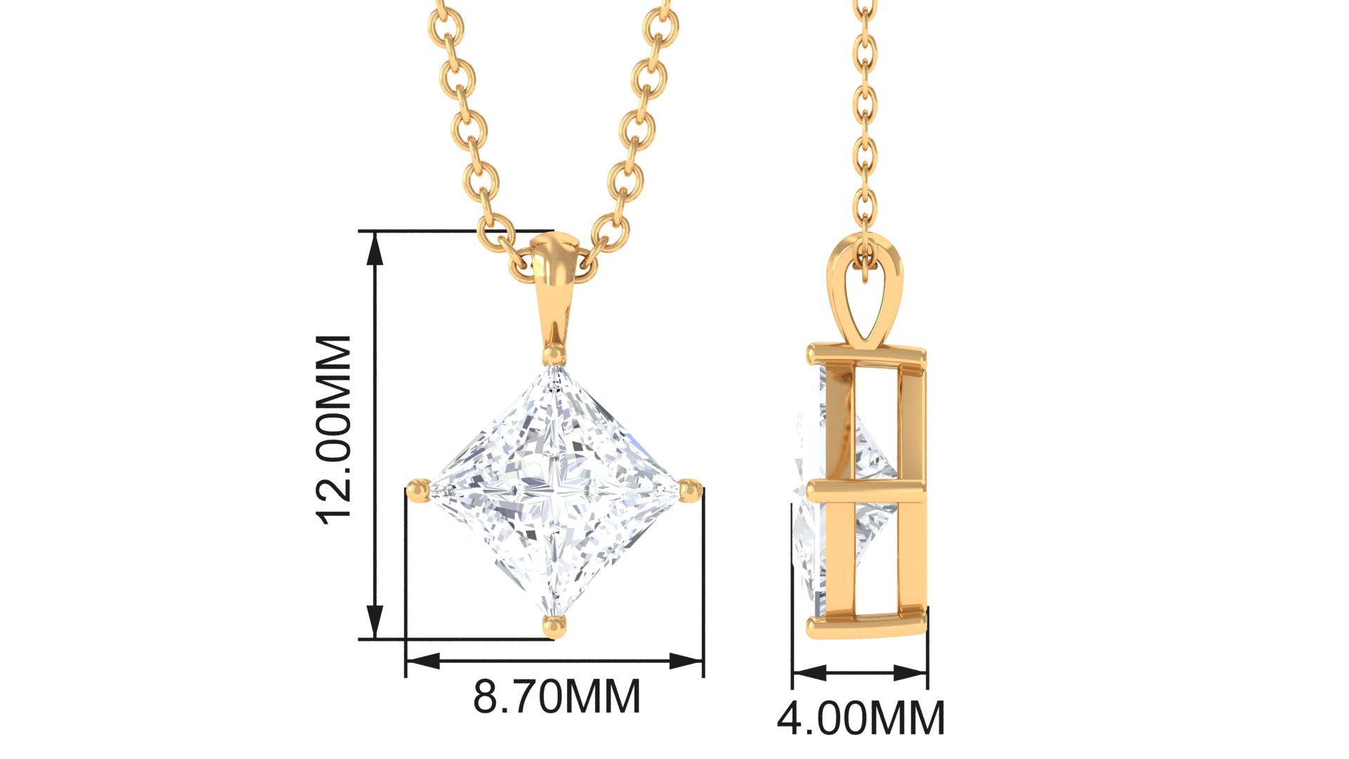 1 CT Princess Cut Moissanite Solitaire Pendant Necklace For Women Moissanite - ( D-VS1 ) - Color and Clarity - Rosec Jewels