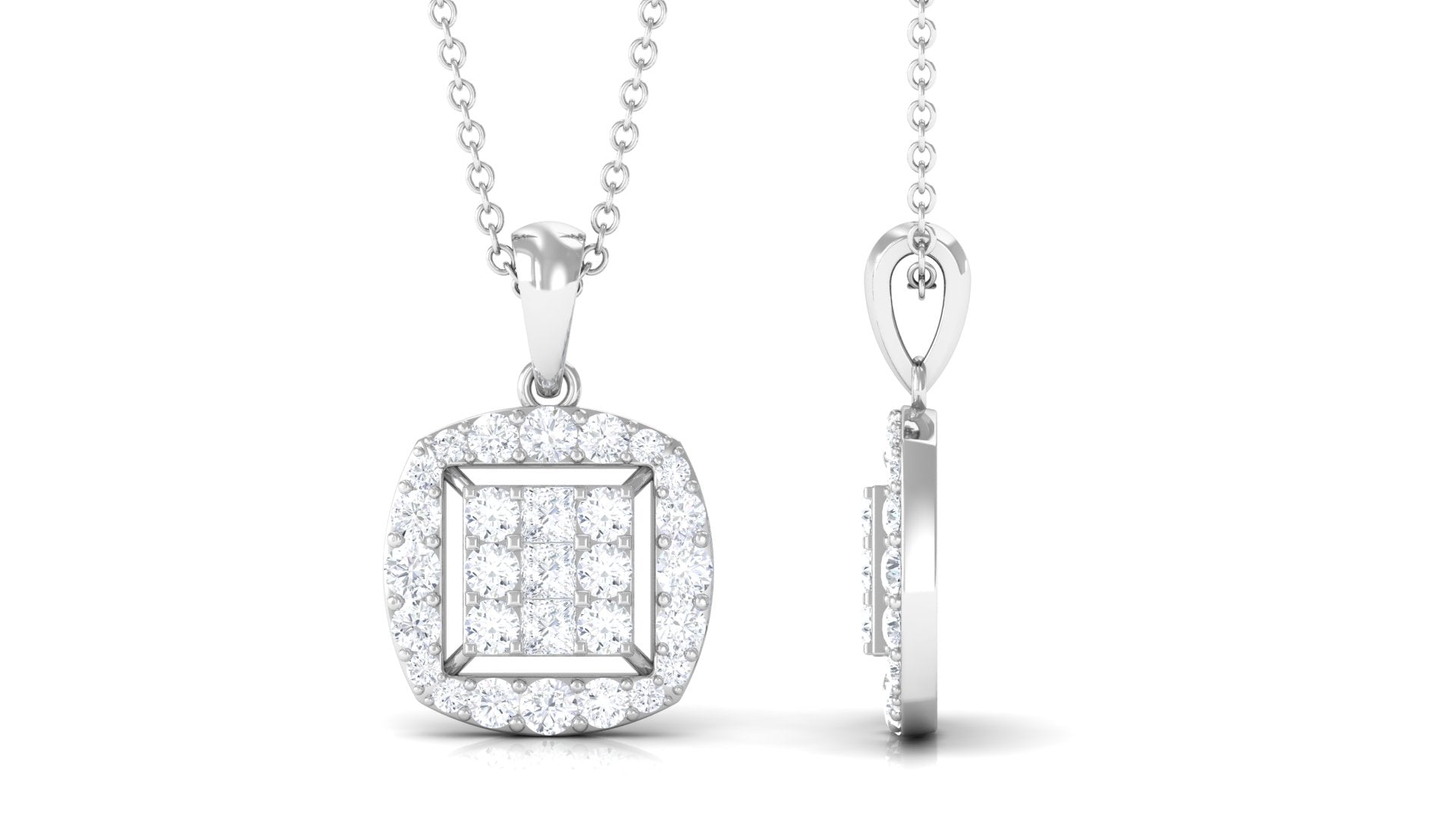 Round and Princess Cut Moissanite Pendant in Illusion Setting Moissanite - ( D-VS1 ) - Color and Clarity - Rosec Jewels