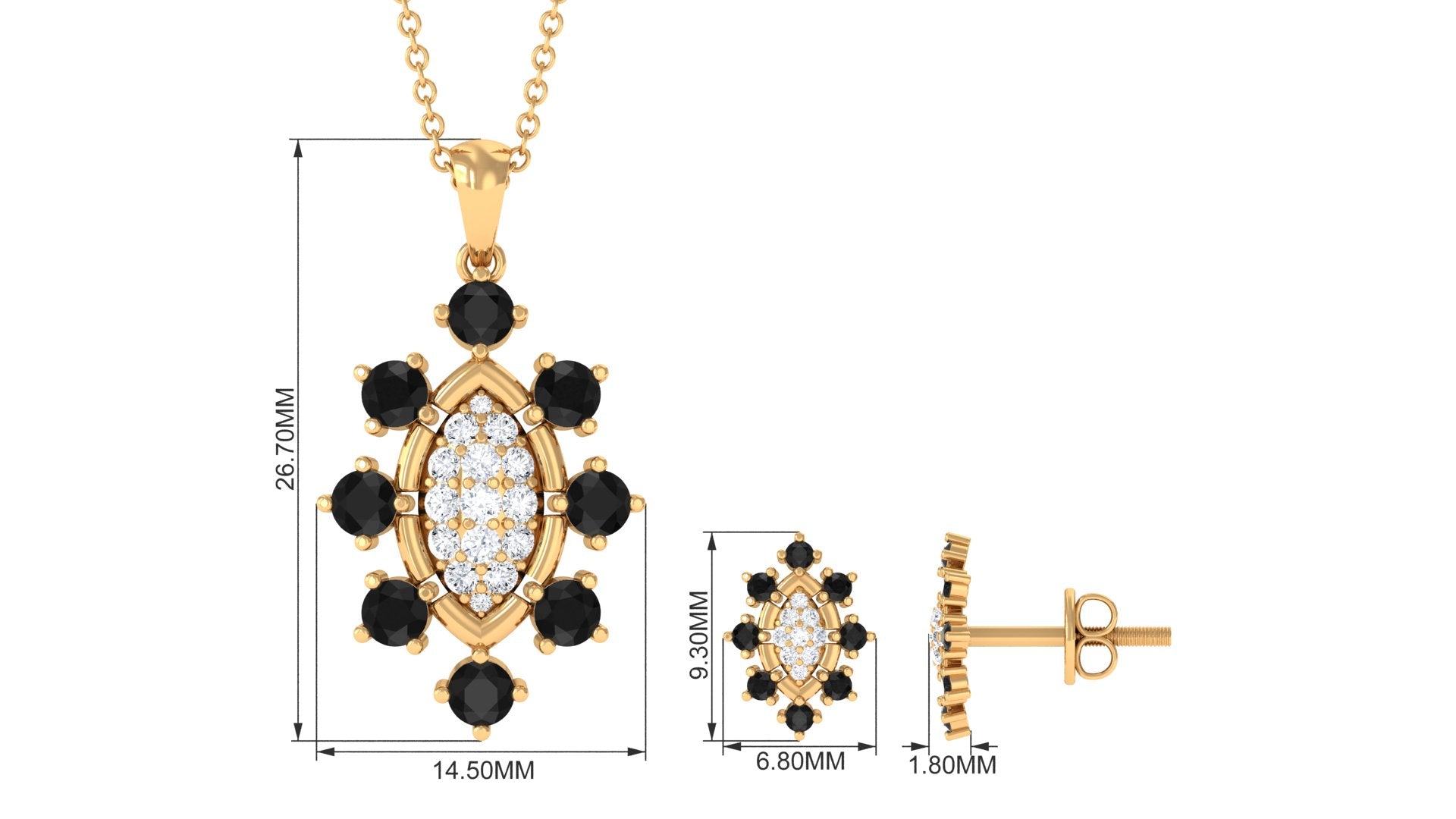 Black Onyx and Diamond Statement Pendant and Earrings Set Black Onyx - ( AAA ) - Quality - Rosec Jewels