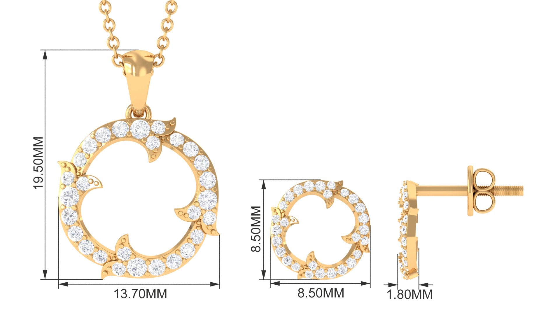 Animal Inspired Diamond Necklace and Earrings Set Diamond - ( HI-SI ) - Color and Clarity - Rosec Jewels