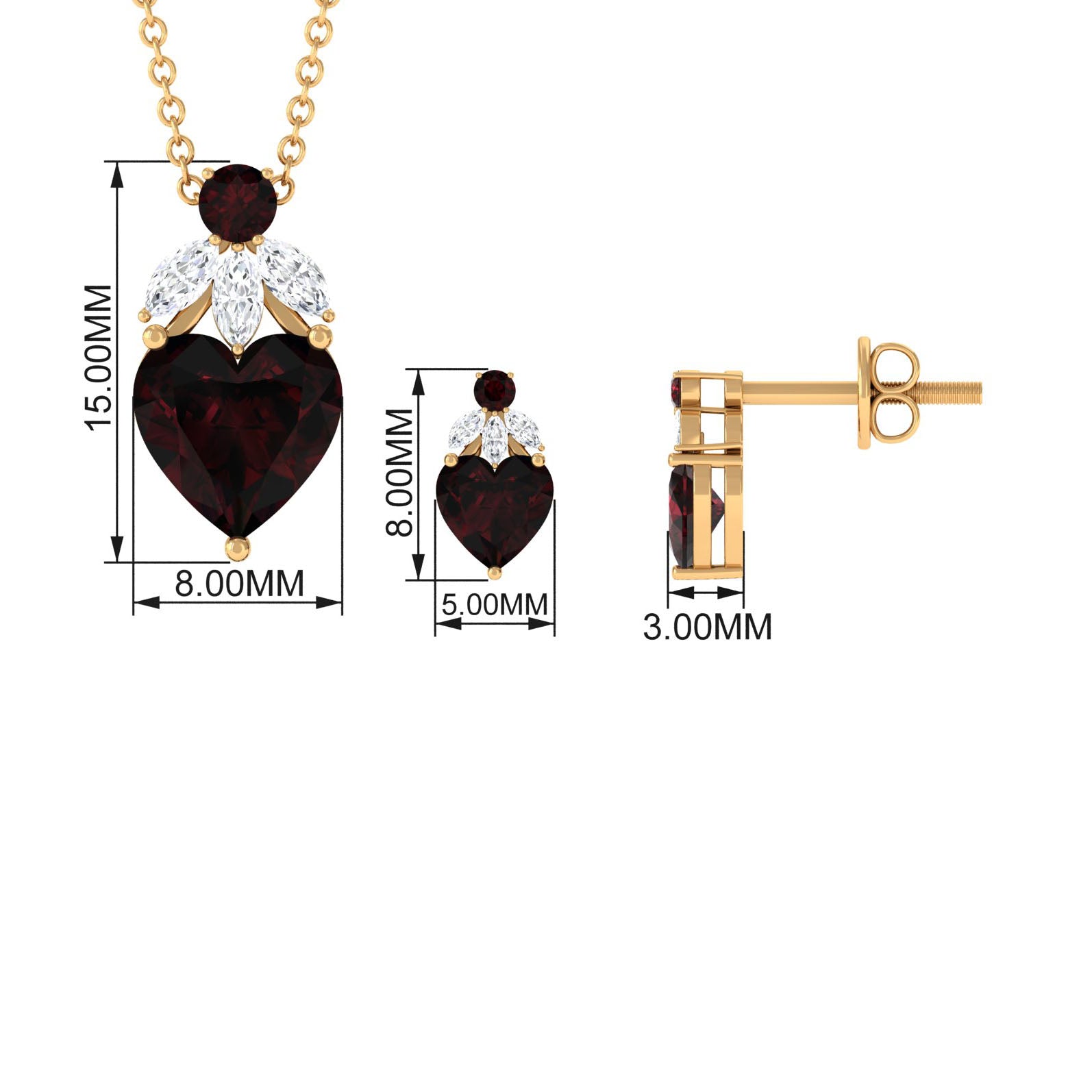 5.50 CT Designer Garnet Heart Pendant Earrings Set with Diamond Garnet - ( AAA ) - Quality - Rosec Jewels