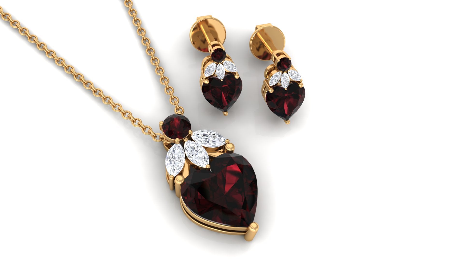 5.50 CT Designer Garnet Heart Pendant Earrings Set with Diamond Garnet - ( AAA ) - Quality - Rosec Jewels