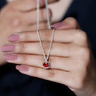 Lab Grown Orange Sapphire Pendant Necklace with Diamond Lab Created Orange Sapphire - ( AAAA ) - Quality - Rosec Jewels