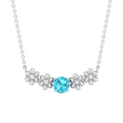 Gold Floral Minimal Necklace with Swiss Blue Topaz and Diamond Swiss Blue Topaz - ( AAA ) - Quality - Rosec Jewels