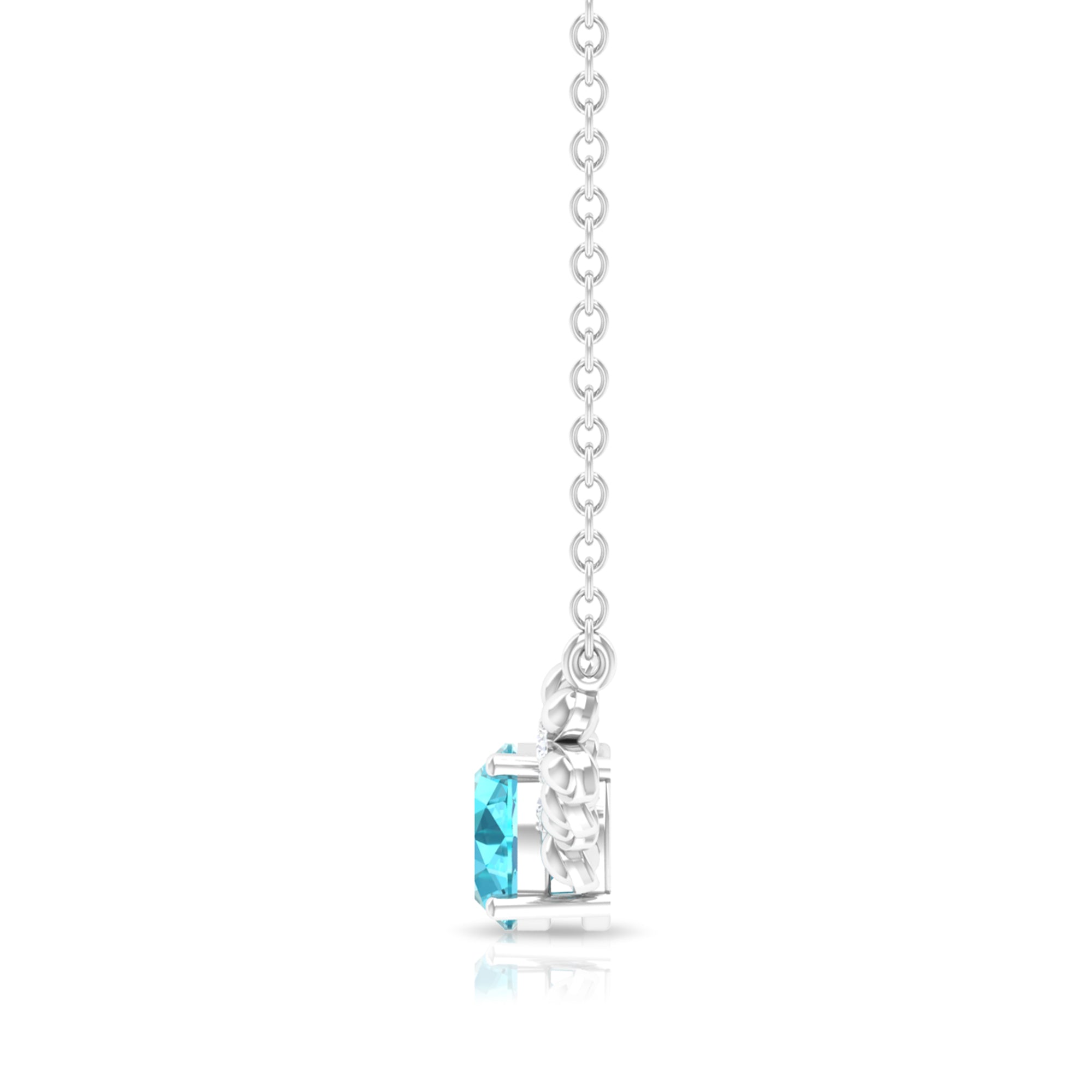 Gold Floral Minimal Necklace with Swiss Blue Topaz and Diamond Swiss Blue Topaz - ( AAA ) - Quality - Rosec Jewels