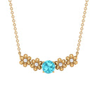 Gold Floral Minimal Necklace with Swiss Blue Topaz and Diamond Swiss Blue Topaz - ( AAA ) - Quality - Rosec Jewels