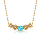 Gold Floral Minimal Necklace with Swiss Blue Topaz and Diamond Swiss Blue Topaz - ( AAA ) - Quality - Rosec Jewels