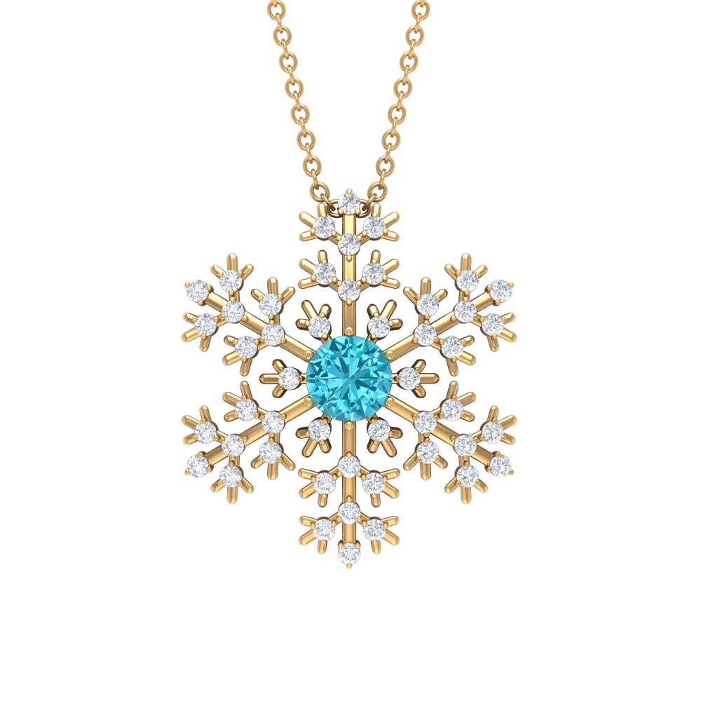 1 CT Swiss Blue Topaz and Diamond Scatter Snowflake Pendant Swiss Blue Topaz - ( AAA ) - Quality - Rosec Jewels