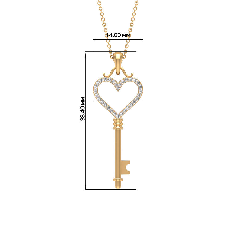 Cubic Zirconia Open Heart Key Pendant Necklace Zircon - ( AAAA ) - Quality - Rosec Jewels