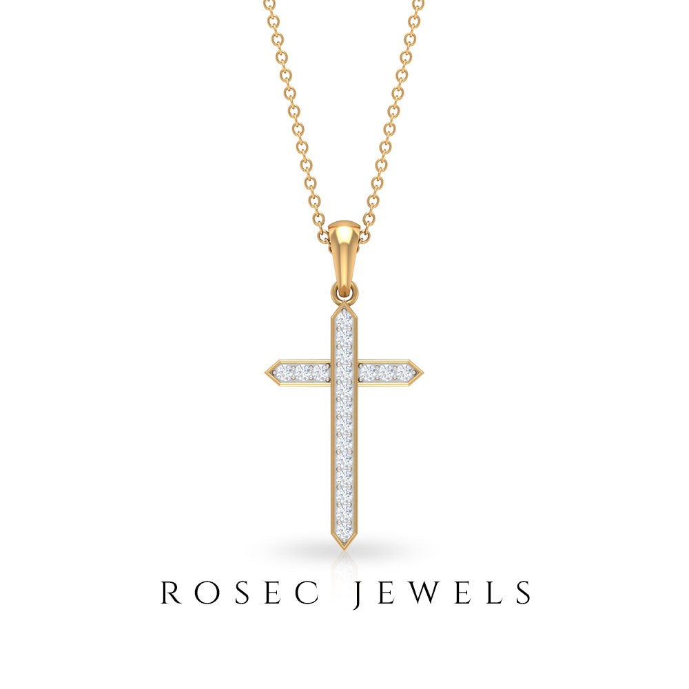 0.5 CT Certified Zircon Minimal Cross Pendant Necklace Zircon - ( AAAA ) - Quality - Rosec Jewels